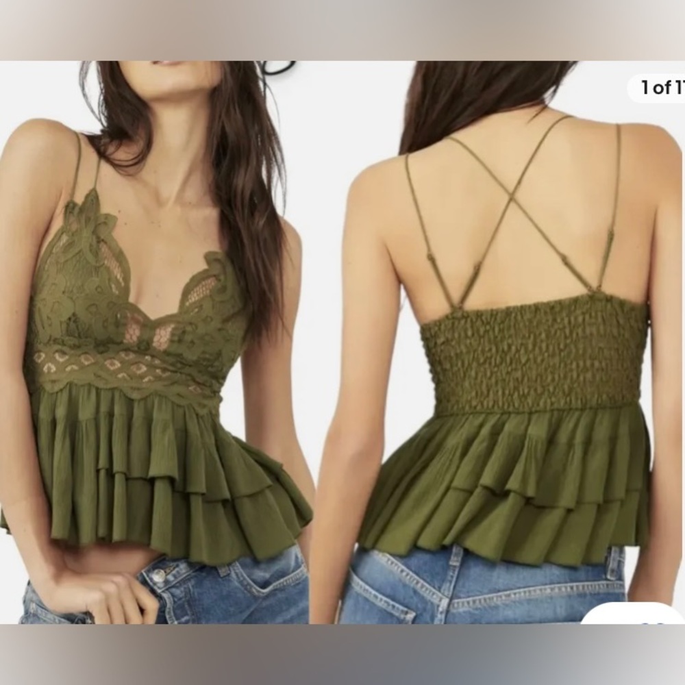 Free People forest green tank top size Medium, brand new